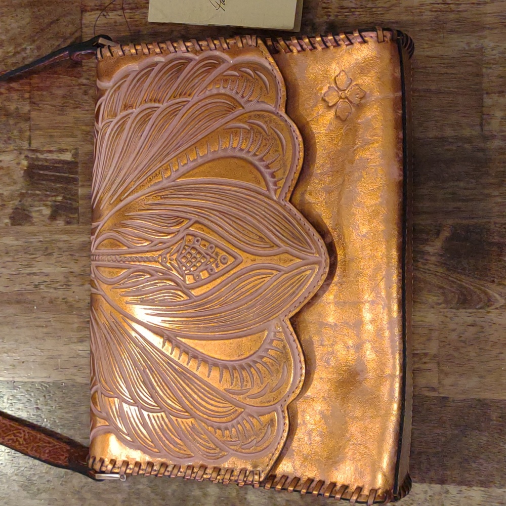 Patricia Nash Copper Peach Leather Crossbody Bag